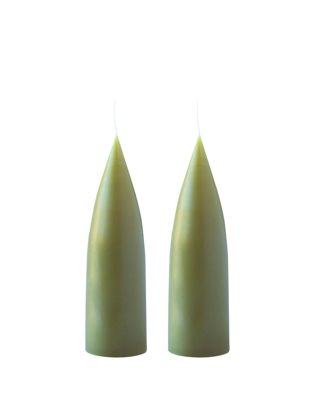 Hohe konische Stumpenkerze in Olive, 20 Zentimeter hoch
