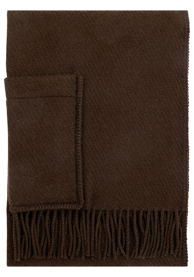 Stoffdetail des UNI POCKET Wollschals in Chocolate