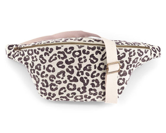 Bauchtasche BUM BAG in Leo Greige mit cremefarbenem Gurt und Schnalle