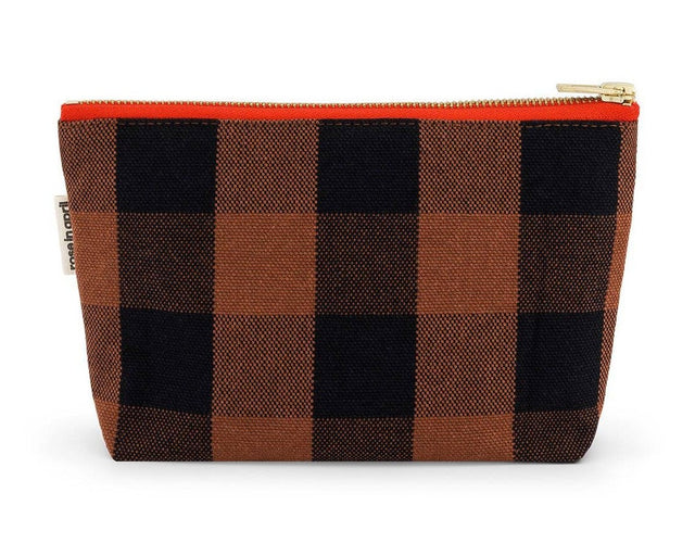 Kosmetiktasche SOFIA von Rose in April im großen Vichy-Karo in Ginger und Schwarz mit orangerotem Reißverschluss