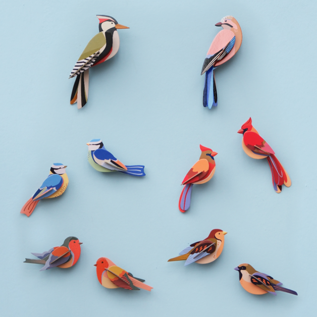 Bunte Wanddeko BLUE TITS | Bunte Blaumeisen aus Karton