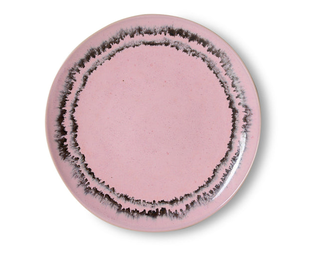Dessertteller BUBBLE von oben, weiches Rosa mit ausgefranstem dunklem Ring
