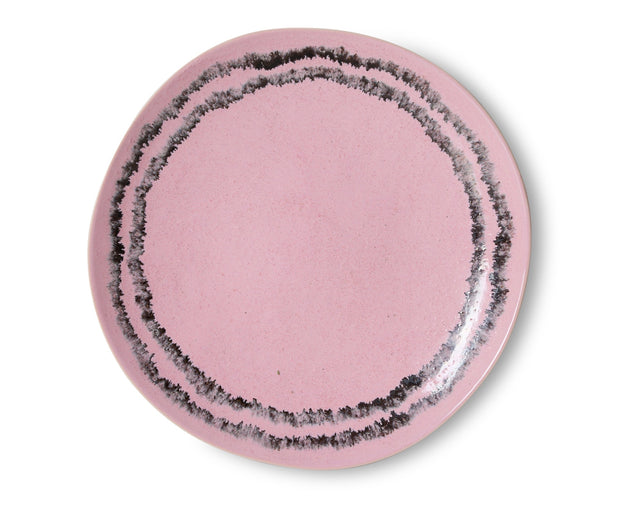Frühstücksteller BUBBLE von oben, weiches Rosa mit ausgefranstem dunklem Doppelring