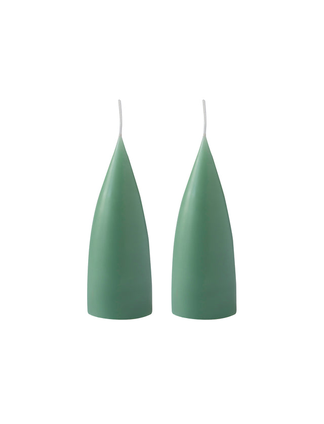 Konische Stumpenkerze in Dark Reseda Green, 16 Zentimeter hoch