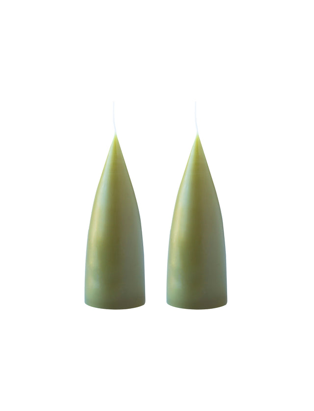 Konische Stumpenkerze in Olive, 16 Zentimeter hoch