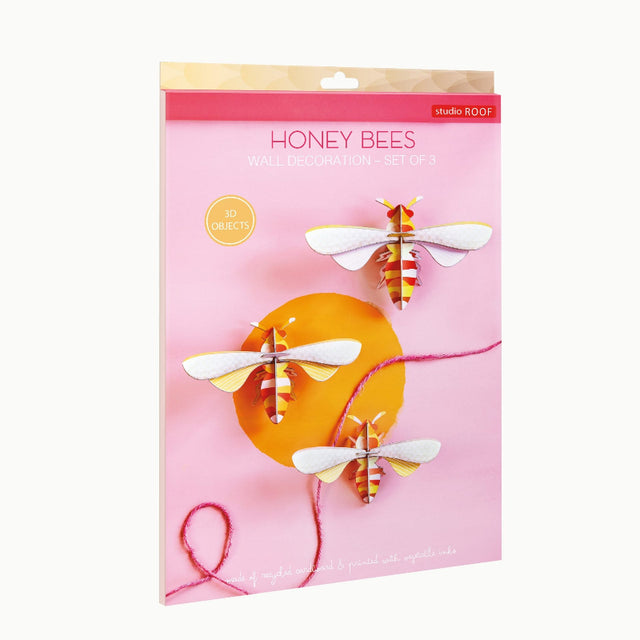 Wanddeko BIG HONEY BEES - Ste of 3 | Bunte Honigbienen aus Karton